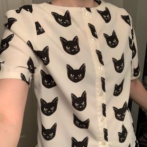 White/Black Cat button up
